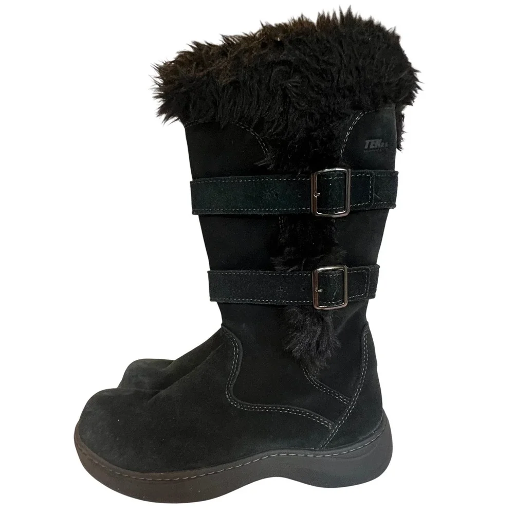 L.L. Bean TEK2.5 Waterproof 7.5 Winter Boots Womens Zip Black Suede Buckle Strap